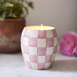 Paddywax Checkmate Hand Painted Scented Candle in Reusable Porcelain Jar, Clean-Burn Soy Candle with Approx. 55 Hour Burn Time, Decorative Gift Candles for Home, Lavender Mimosa, 11 oz