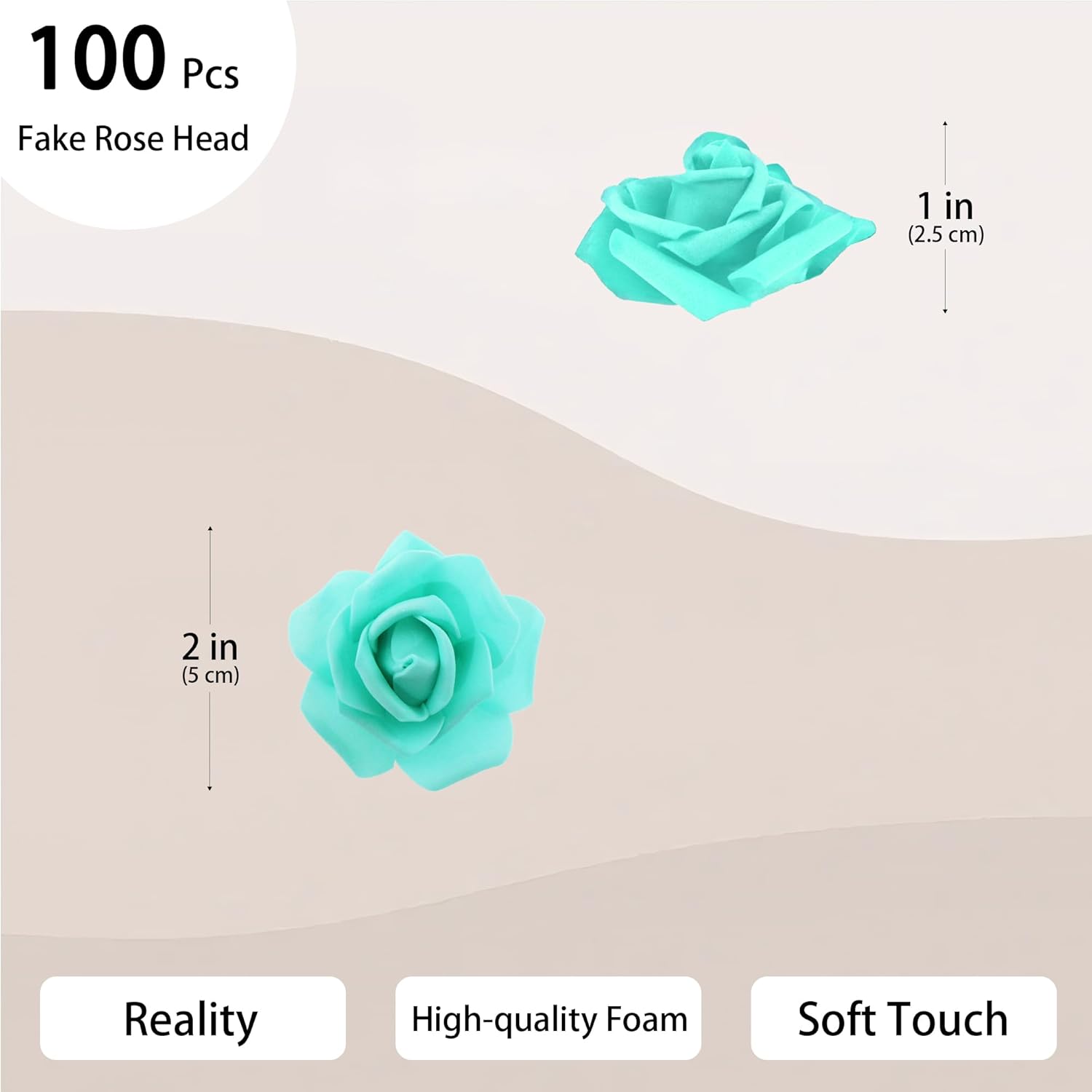 100 Pcs 2 Inch Artificial Flowers Faux Foam Fake Rose Head Bulk For Home Decor Wedding Decoration Bridal Shower Wall Table Centerpiece Arrangement Diy Craft (Teal Green)