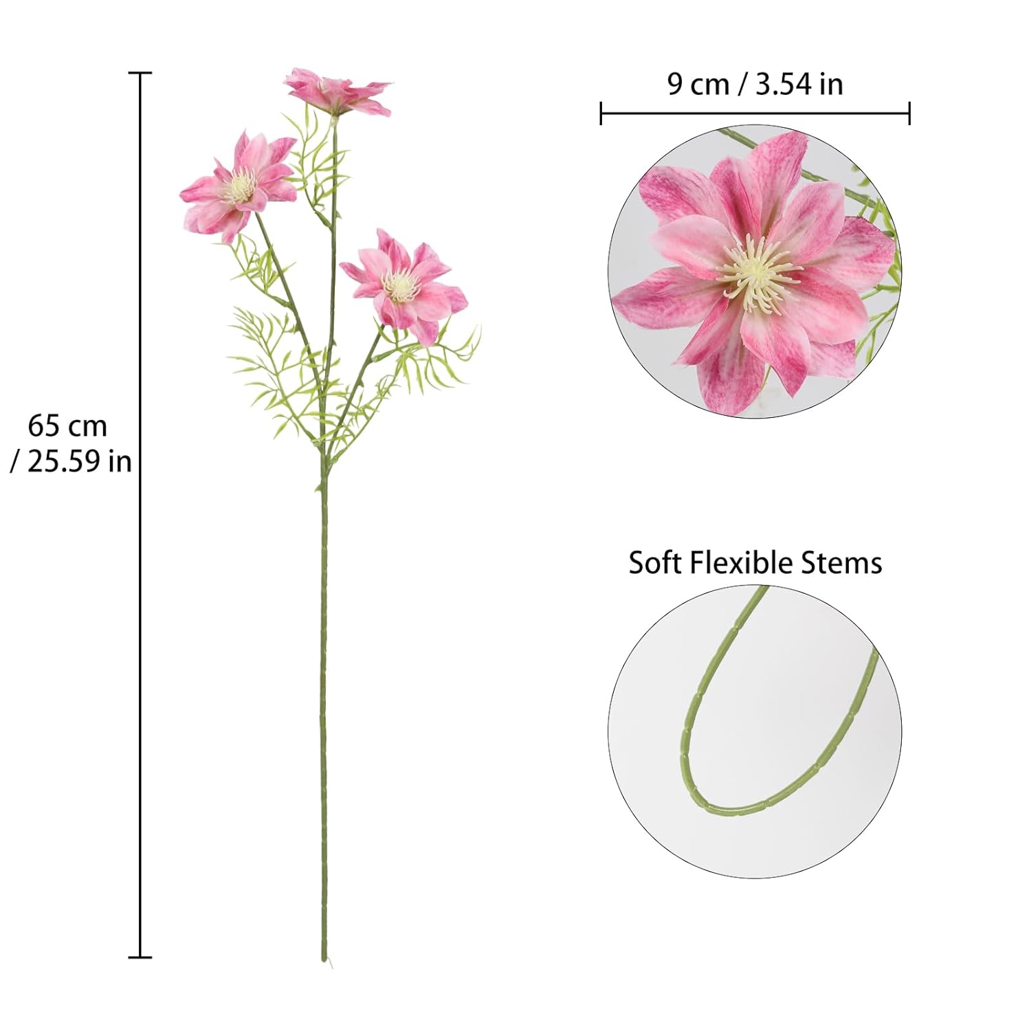 8Pcs Silk Cosmos Artificial Flowers Pink Fake Cosmos Flower 25.6" Fake Wildflowers Faux Clematis Flowers For Wedding Bride Floral Arrangement Home Kitchen Garden Decor(Pink)