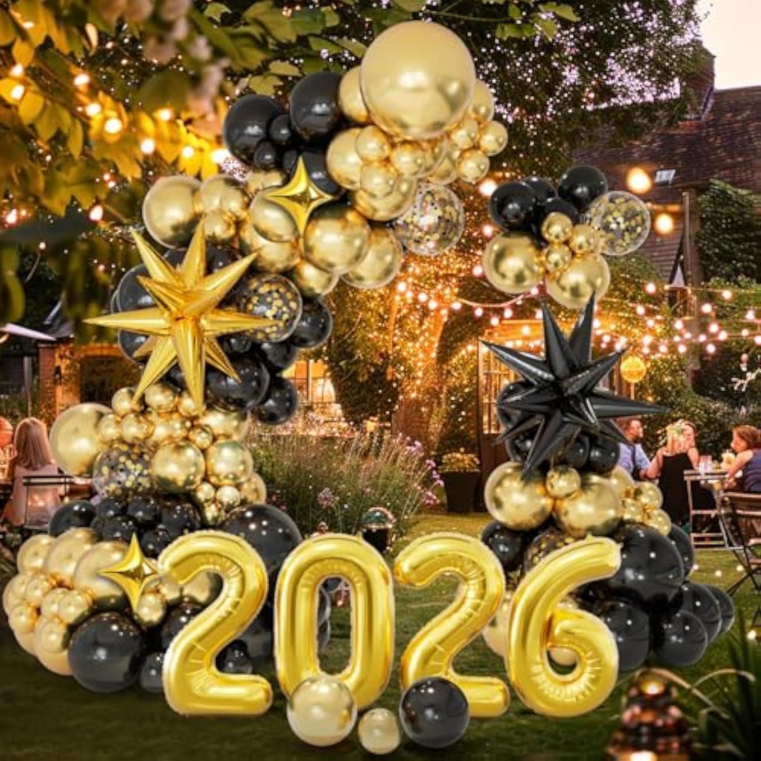 2026 New Year Balloon Garland Arch Kit Black Gold Star and Number Balloons