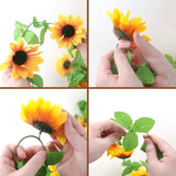 4 Packs 8.5Ft/Pcs Artificial Sunflower Garland Silk Sunflower Vine Yellow Flower Green Leaves Outdoor Fake Hanging Plants Hang Garland Porch Patio Home Garden Christmas Party Wedding Decor