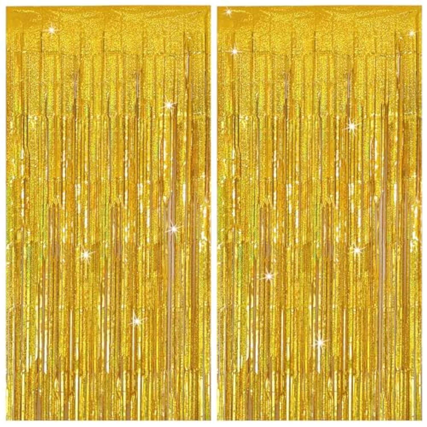 Tinsel Curtain Party Backdrop Gold Birthday Decorations 2 Packs Glitter Foil Fringe Curtain Party Decor Streamers Photo Booth For Birthday Christmas Wedding Halloween Graduation Decorations