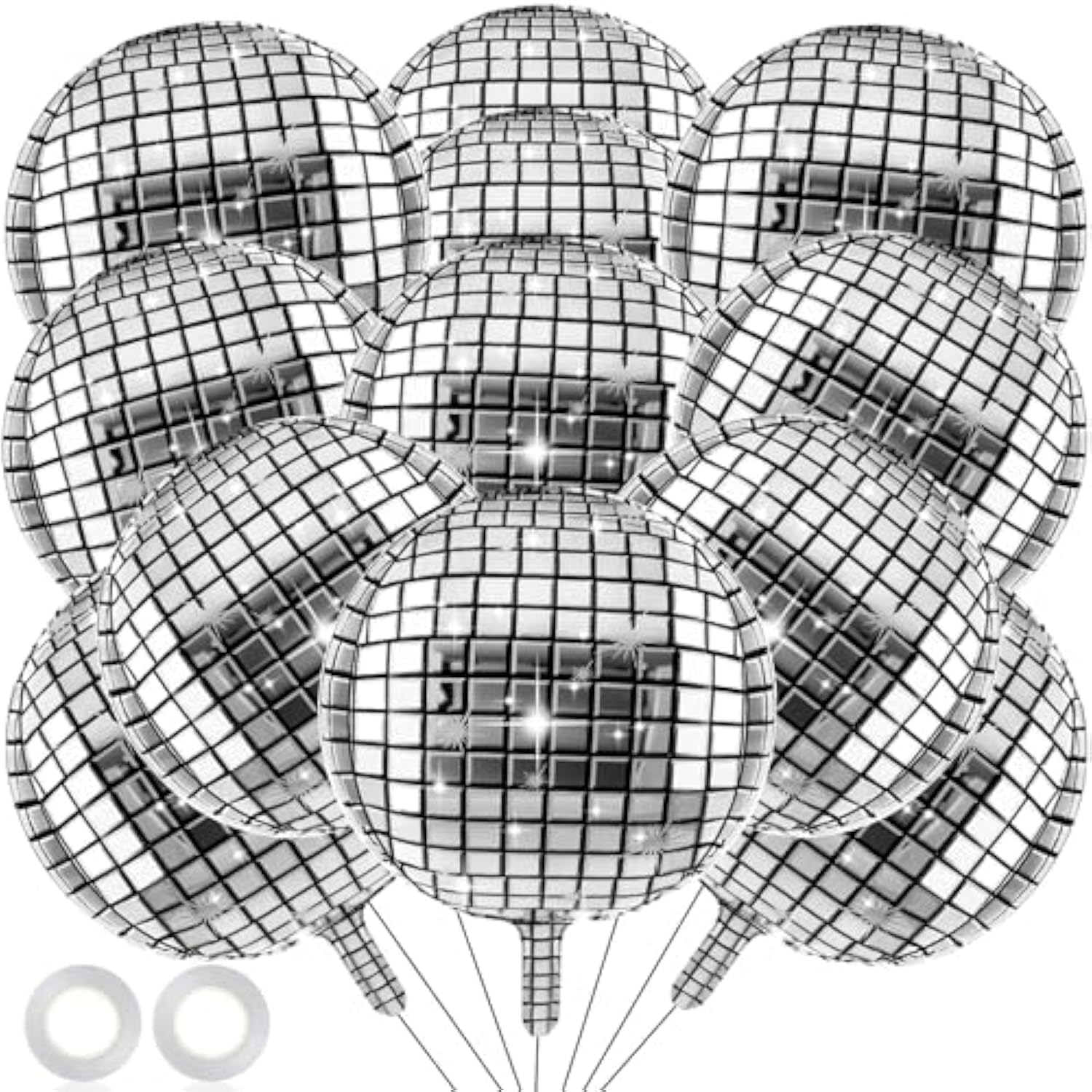 12pcs 22" Silver Disco Ball Balloons 4D Sphere for 70s 80s Party & Bachelorette