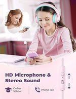 HS19 Kids Headphones, 85/94dB Volume Limit, Mic, Foldable, Shareport, Pink