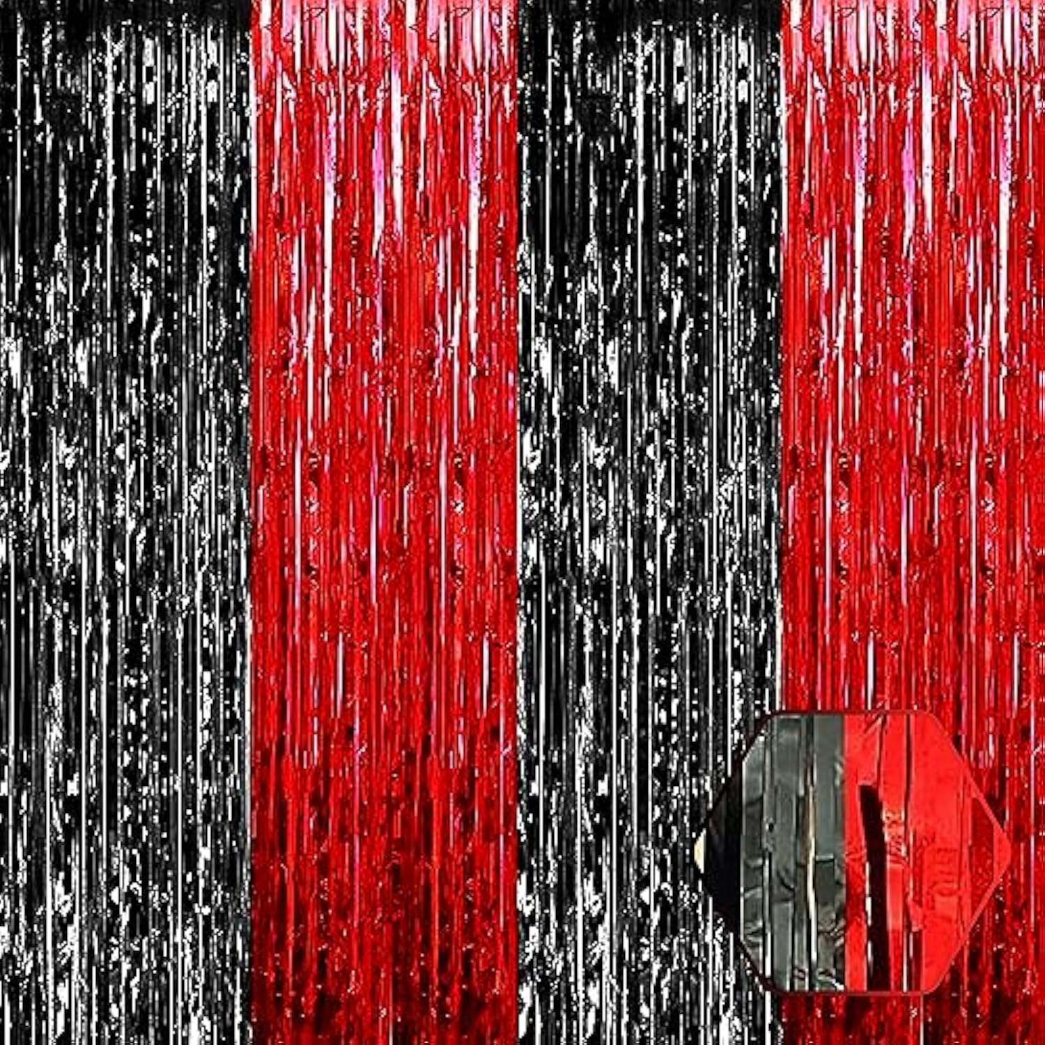 6-Pack Black Red Foil Fringe Curtains 3.28x8.2 ft for Party and Photo Booth Decor