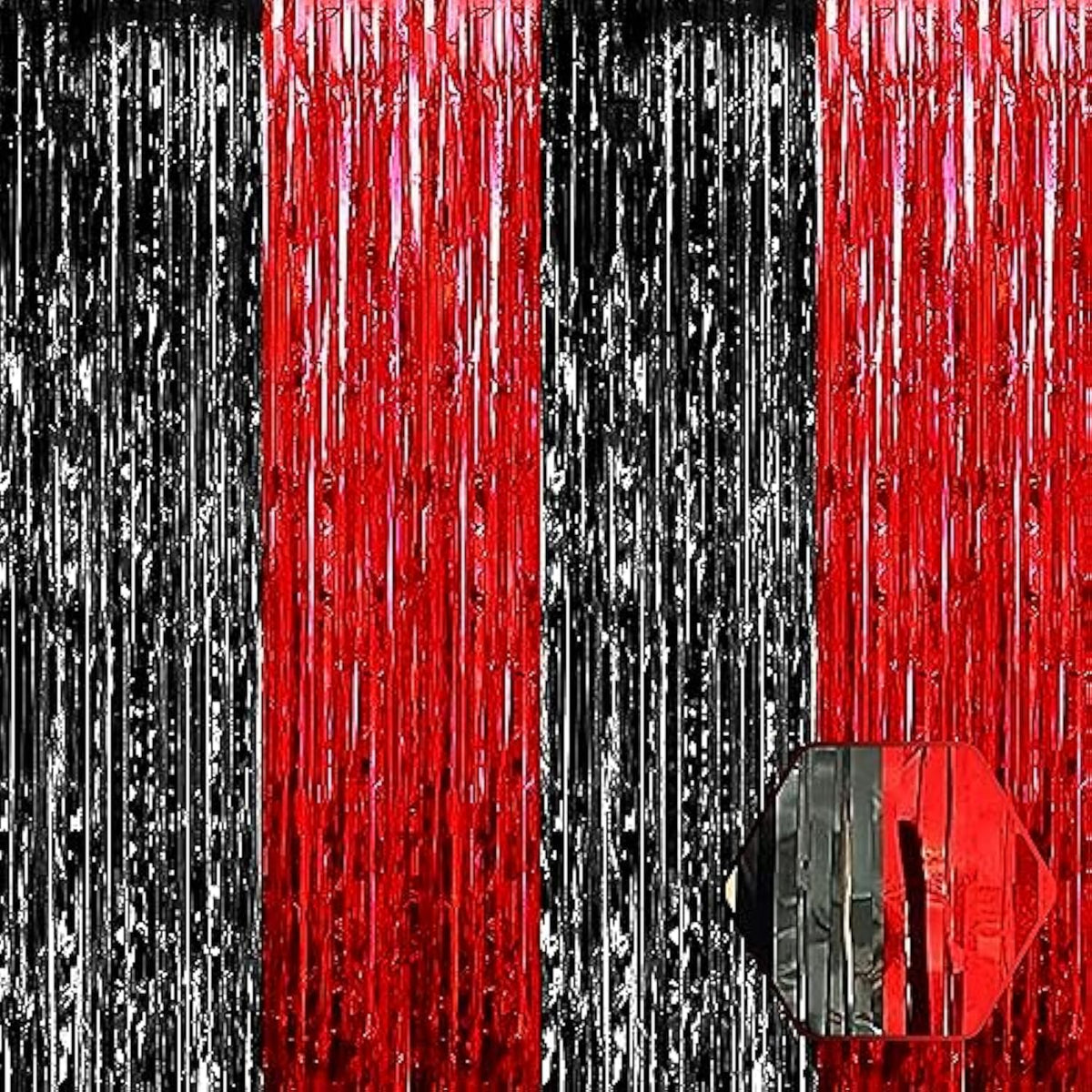 6-Pack Black Red Foil Fringe Curtains 3.28x8.2 ft for Party and Photo Booth Decor