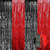 6-Pack Black Red Foil Fringe Curtains 3.28x8.2 ft for Party and Photo Booth Decor