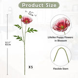 5Pcs Red Poppy Flowers Artificial Bouquet 32.2" Silk Fake Poppy Flowers Arrangement Real Touch Faux Poppies Flower Long Stem For Diy Wedding Party Table Centerpiece Table Home Decor