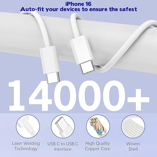 2 Pack 60W 5 Port USB Fast Charger Block with 6FT USB C Cable for iPhone 17 16 15 iPad Pro Air Mini