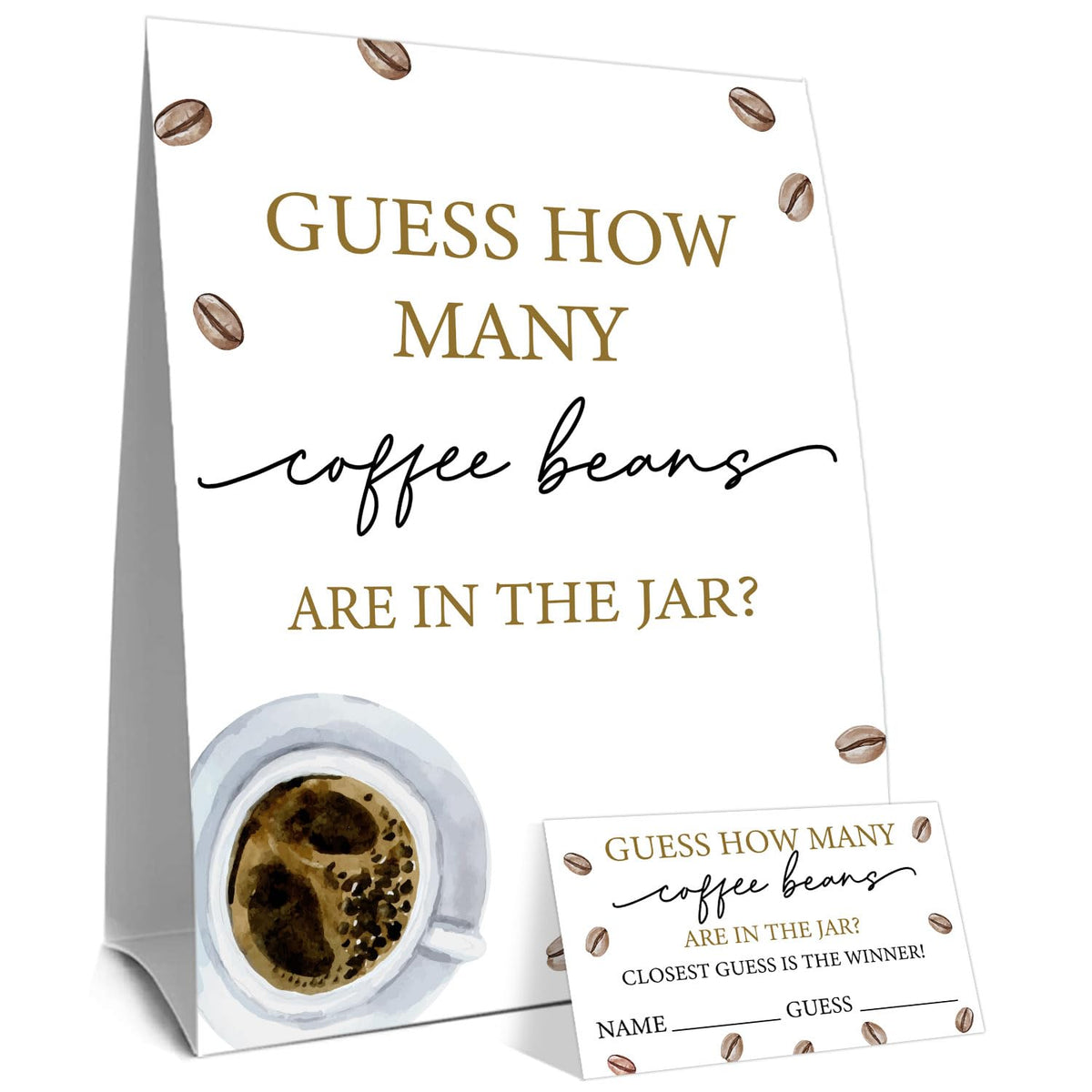 Guess How Many Coffee Beans Game Card Set (1 Sign & 30 Cards) - Coffee Themed Party Game For Adults & Kids, Perfect For Weddings, Baby Showers, Birthdays & More