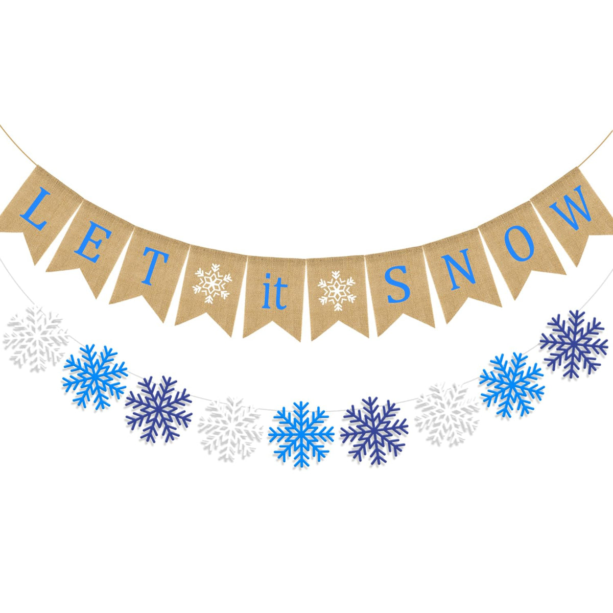 Let It Snow Burlap Banner Winter Snowflake Garland Bunting Xmas Be Merry Bunting Banner Blue White Snowflake Party Banner Merry Christmas Hanging Banner For Holiday Home Fireplace Mantel Decor