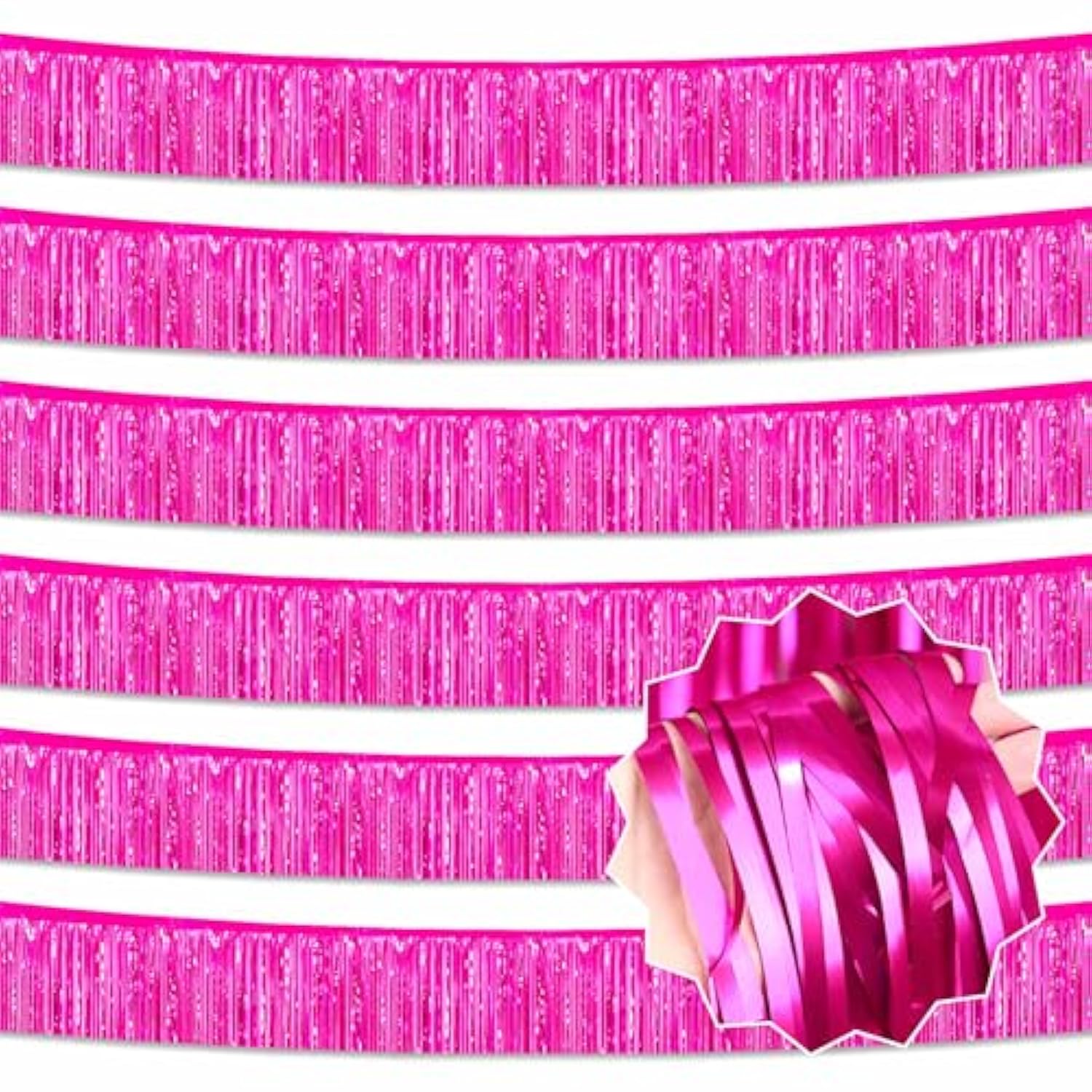 6 Pack 10 Ft Fuchsia Foil Fringe Garland Metallic Streamers Tinsel Banner Wall Hanging Garland Backdrop For Parade Floats, Halloween, Christmas, Thanksgiving, New Year Party Decorations