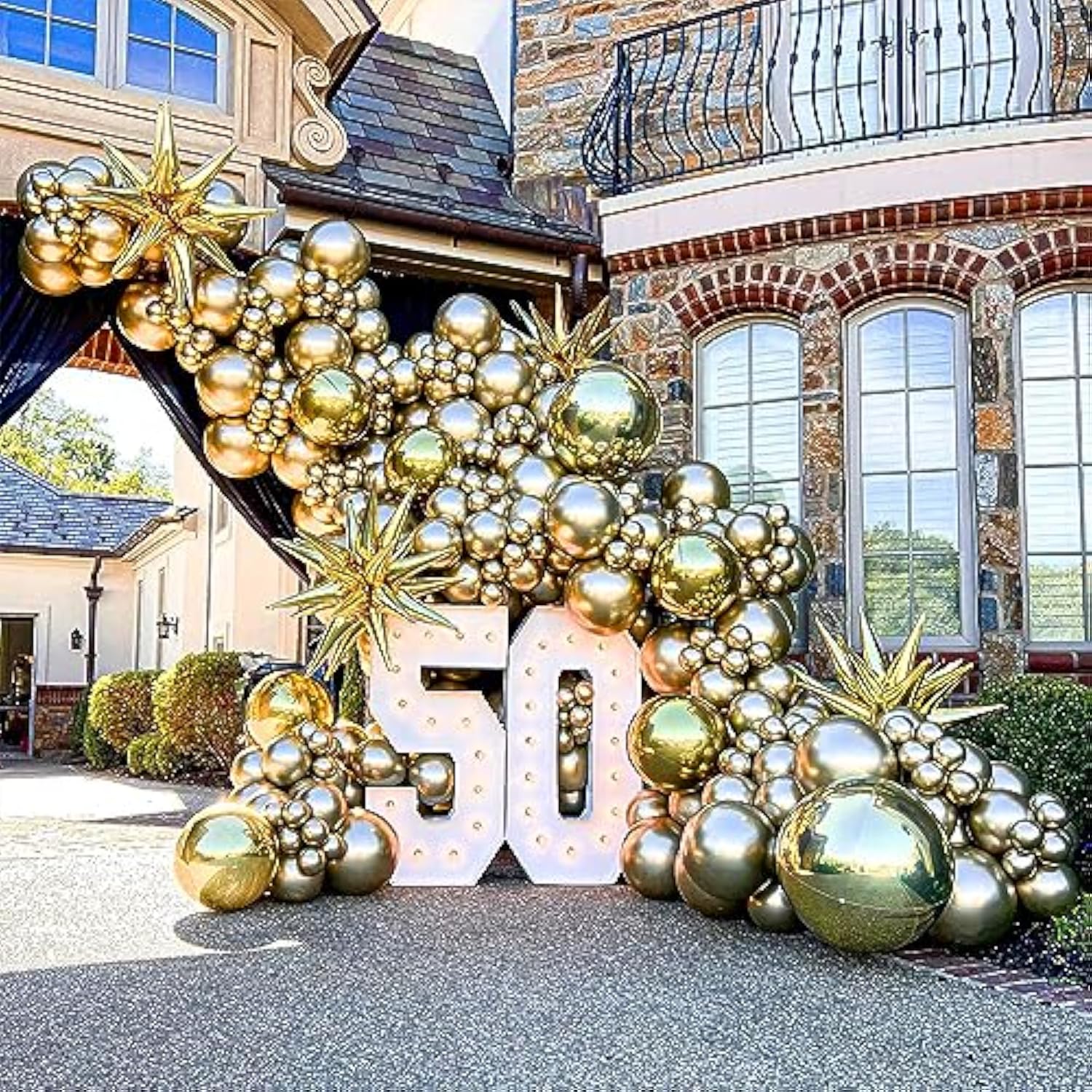 Gold Metallic Chrome Latex Balloon Arch Garland Kit, 102Pcs 18In 12In 10In 5In For Festival Picnic, Engagement, Wedding, Birthday, Gold Theme Anniversary Celebration Decoration With 33Ft Ribbon