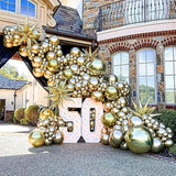 Gold Metallic Chrome Latex Balloon Arch Garland Kit, 102Pcs 18In 12In 10In 5In For Festival Picnic, Engagement, Wedding, Birthday, Gold Theme Anniversary Celebration Decoration With 33Ft Ribbon