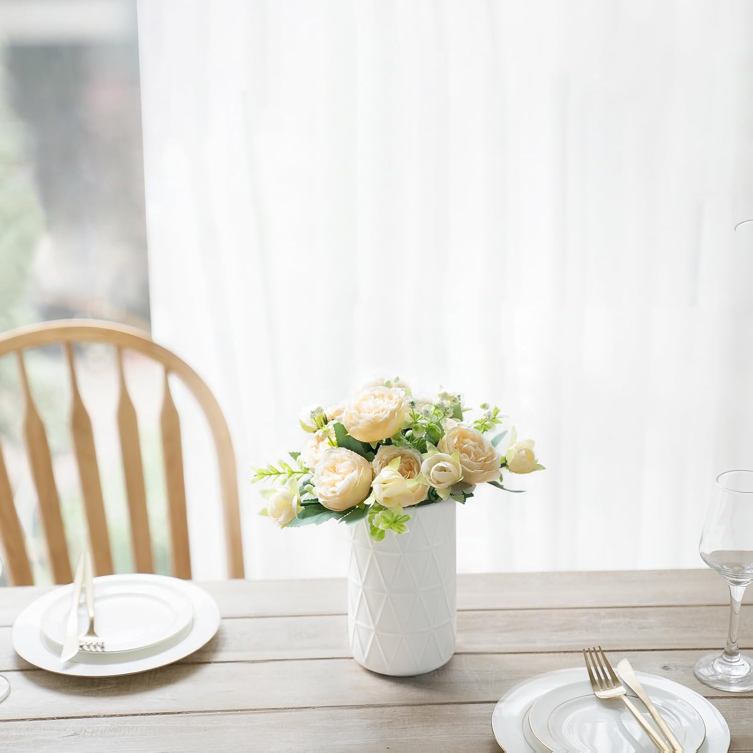 Peonies Artificial Flowers, Small Silk Flowers For Home Decor Indoor Fake Bouquet Faux Floral Arrangements Dining Table Centerpieces For Kitchen Party Decor Champagne