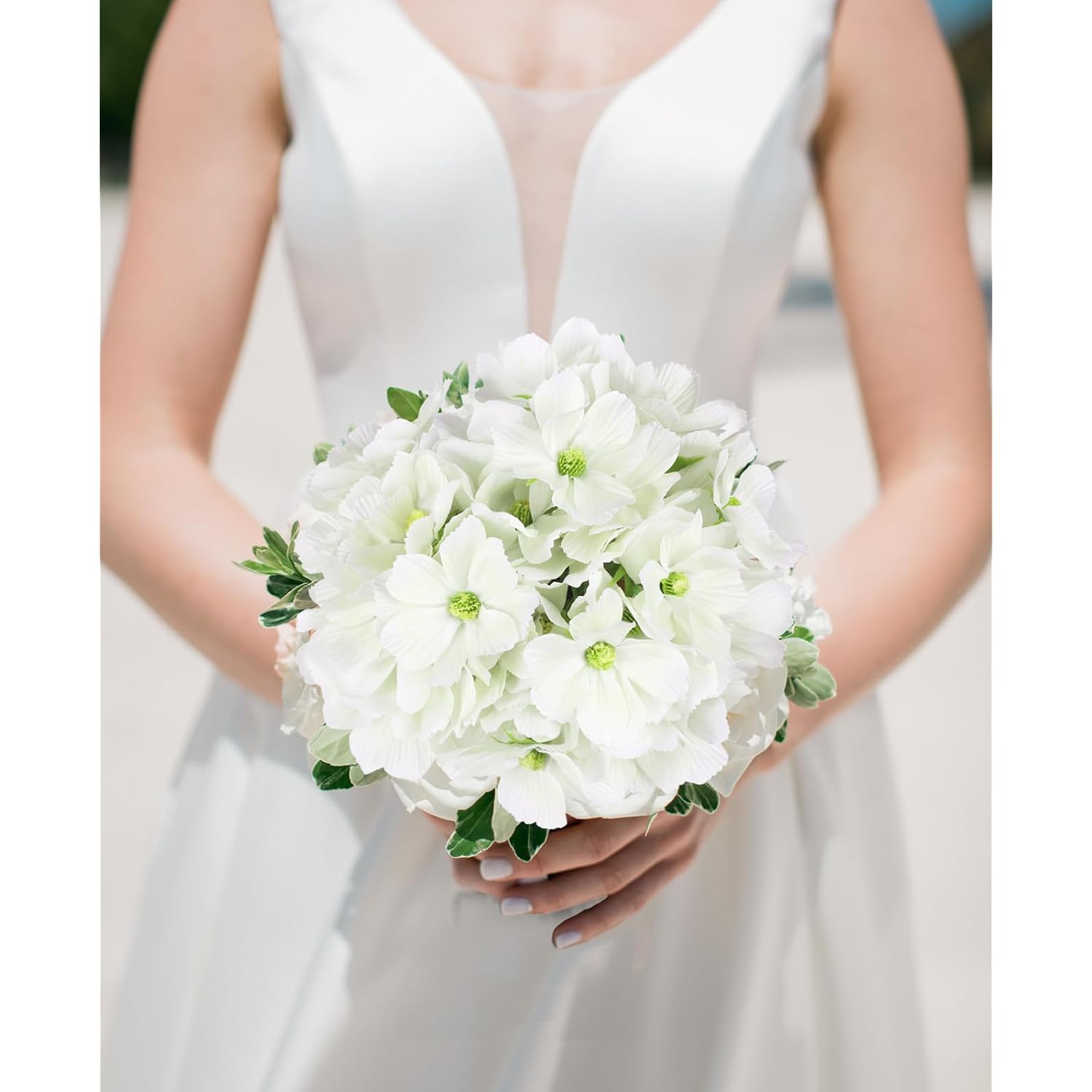2 Bouquets Cosmos Artificial Flowers Faux White Daisies Silk Wildflowers With Stems For Wedding Party Home Kitchen Garden Indoor Decor(White)