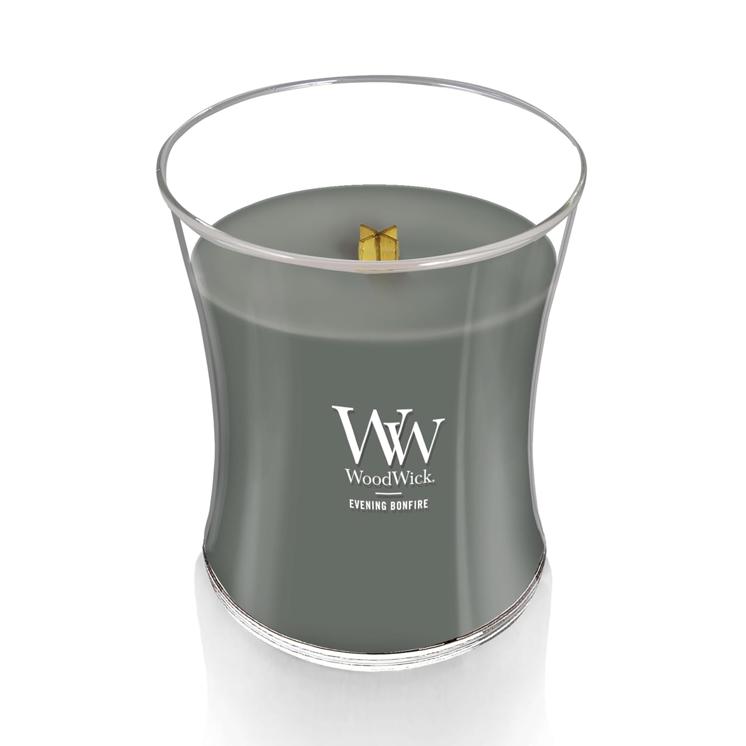 WoodWick Evening Bonfire Holiday Candle Gifts for Women and Men, 9.7 oz Medium Hourglass Candle with Crackling Wick