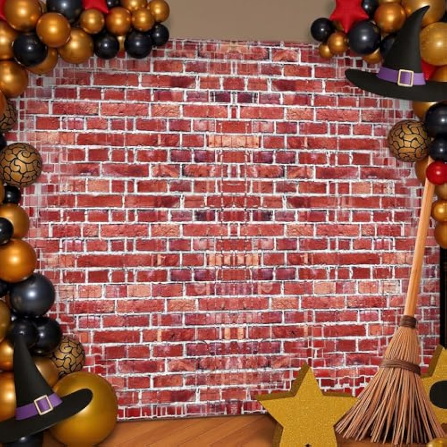 5 Pack Brick Wall Foil Fringe Curtains 6.6x3.3ft Backdrop for Magical Party Decor