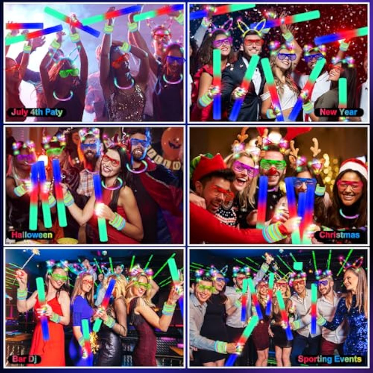 282 Pcs Glow In The Dark Party Supplies, 18 Foam Sticks, 18 Led Glasses, 200 Glow Sticks, 30 Finger Lights, 8 Bunny Ear Headband And 8 Led Cat Ear Headband For Wedding,Birthday,Concert,New Year