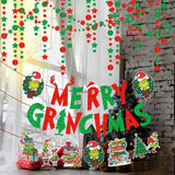 Merry Christmas Banner And Hanging Swirls Green Monster Themed Christmas Party Decorations