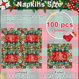 100 Pcs Christmas Paper Napkins 6.5 X 6.5" Disposable Holiday Napkins Set Merry Christmas Party Decorations