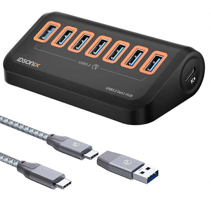 Usb Hub 3.0[5Gbps Stable Transfer], Idsonix 7 Ports Usb Hub 1.6Ft Type A&C 2 C