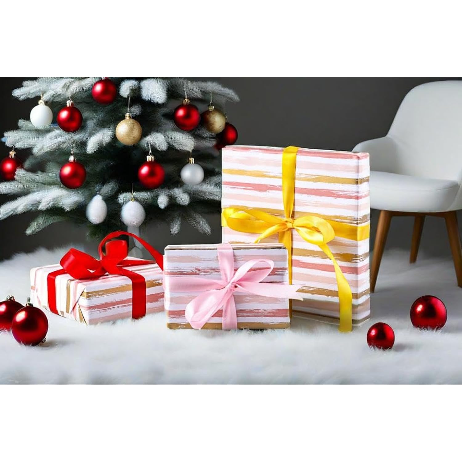 Birthday Gift Wrapping Paper Roll - Pink Golden White Design - 17 Inch X 32.8 Feet - Gift Wrap For Baby Shower, Wedding, Bridal, Birthday Party, Valentines Day