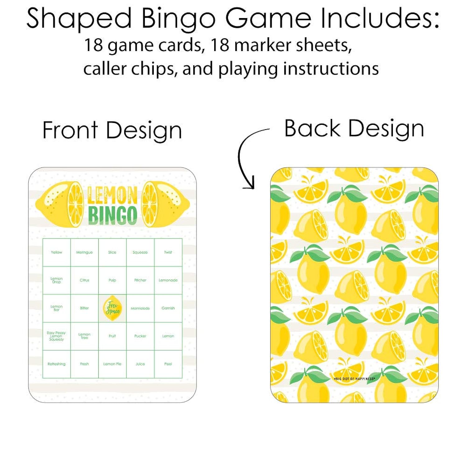Big Dot of Happiness So Fresh - Lemon - Bingo Cards and Markers - Citrus Lemonade Party Bingo Game - Set of 18