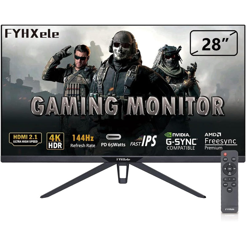 Gaming Monitor, 4K Monitor 144Hz 28" With Remote, Uhd Ips Computer Monitor, 65