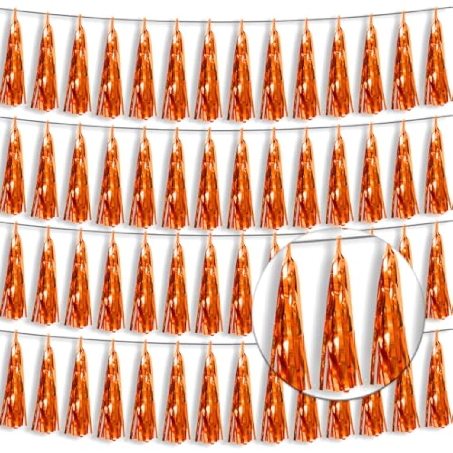 4P Metallic Fringe Tassel Banner Garland Foil Tinsel Streamer Wall Hanging Curtain Backdrop Banner For Parade Floats, Halloween Decorations, Christmas Day, Fall, Thanksgiving Party Decoration(Orange)