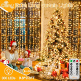 Christmas Curtain Lights 300 Led 9.8 Ftx9.8 Ft, Outdoor Waterproof Curtain String Lights With Remote Timer 8 Modes, Usb