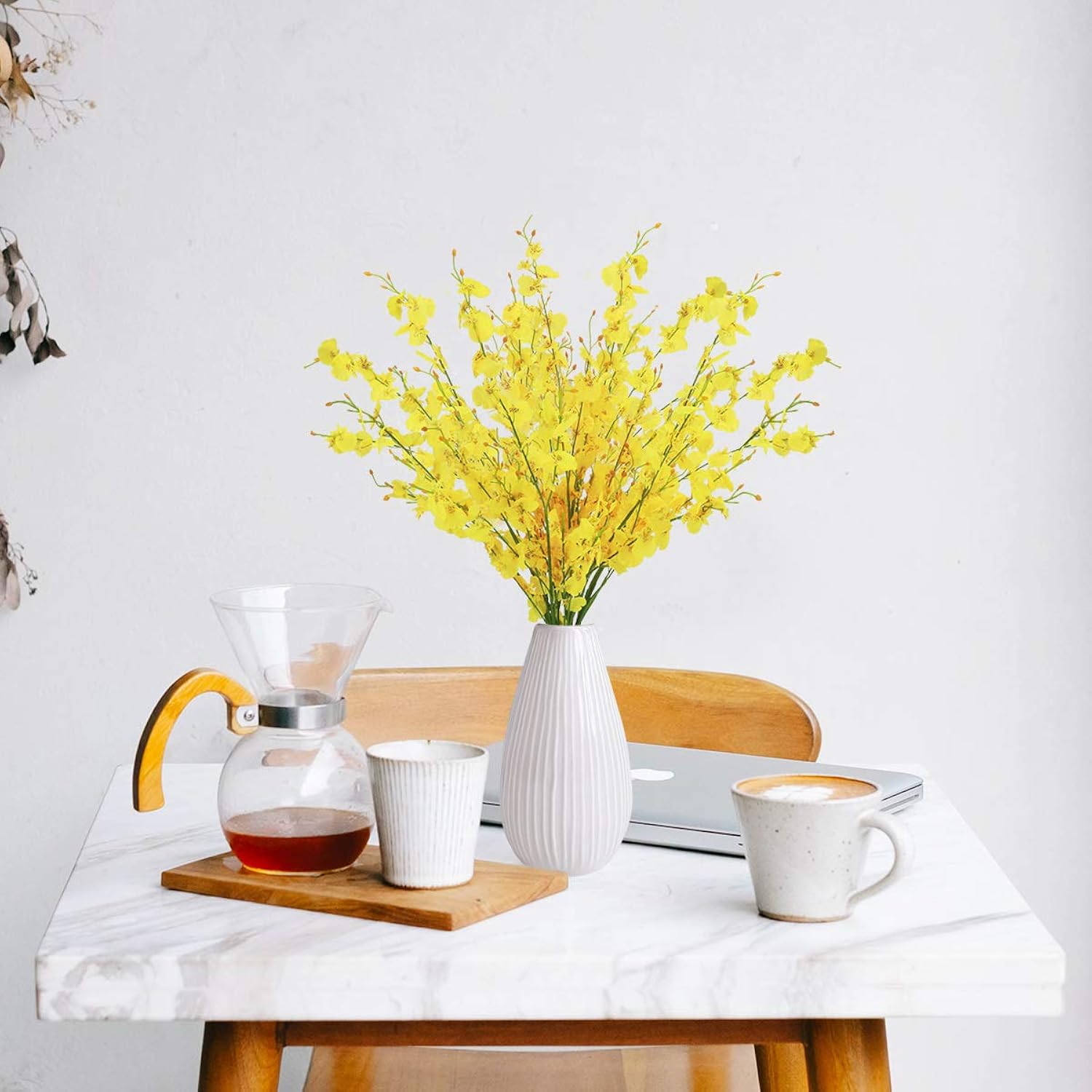 Artificial Orchid Silk Fake Flowers Faux Dancing Lady Orchids Stems Flower 10 Pcs Real Touch For Wedding Home Office Party Hotel Yard Decoration Restaurant Patio Festive Furnishing(Yellow)