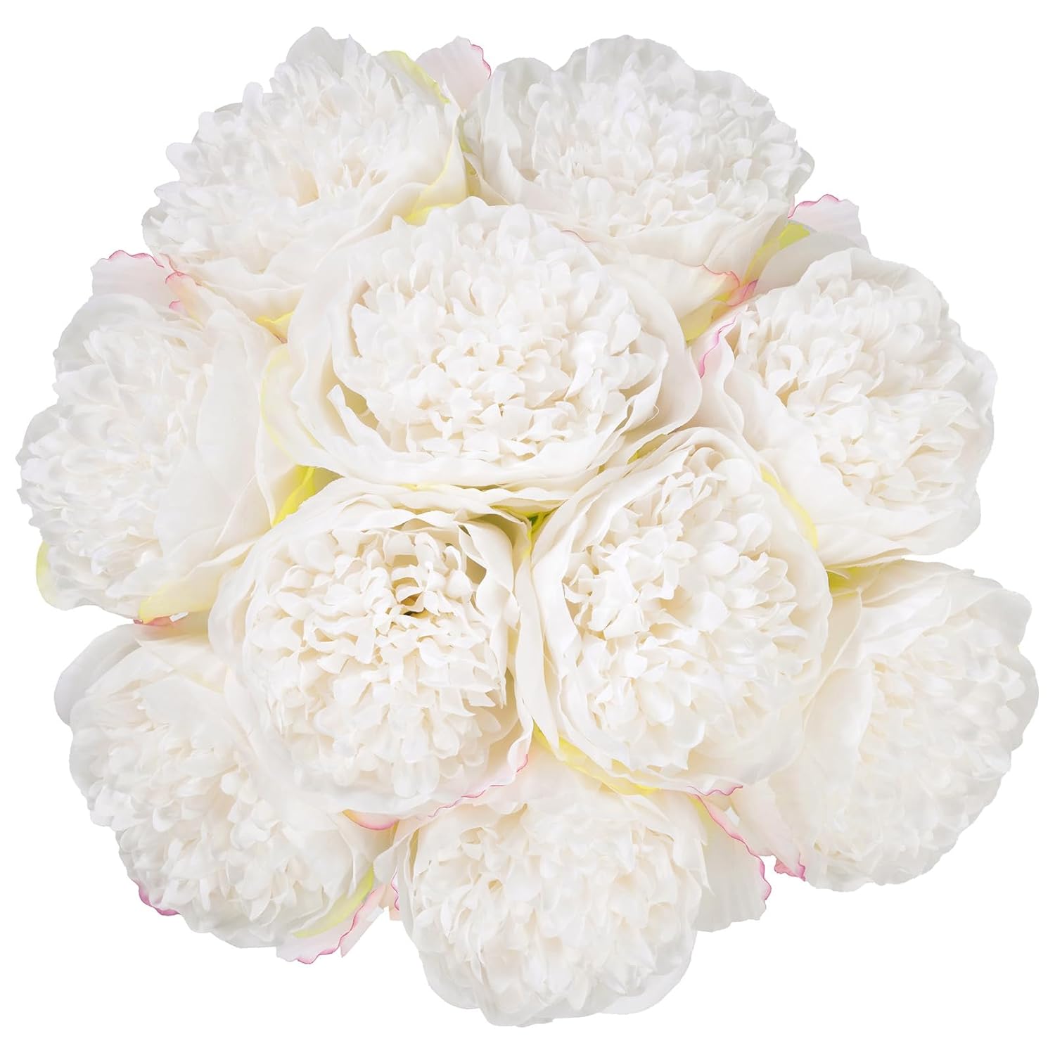 2 Bouquet 10 Heads Artificial Peony Silk Flower Leaf Home Office Wedding Party Festival Bar Decor (Cream White)