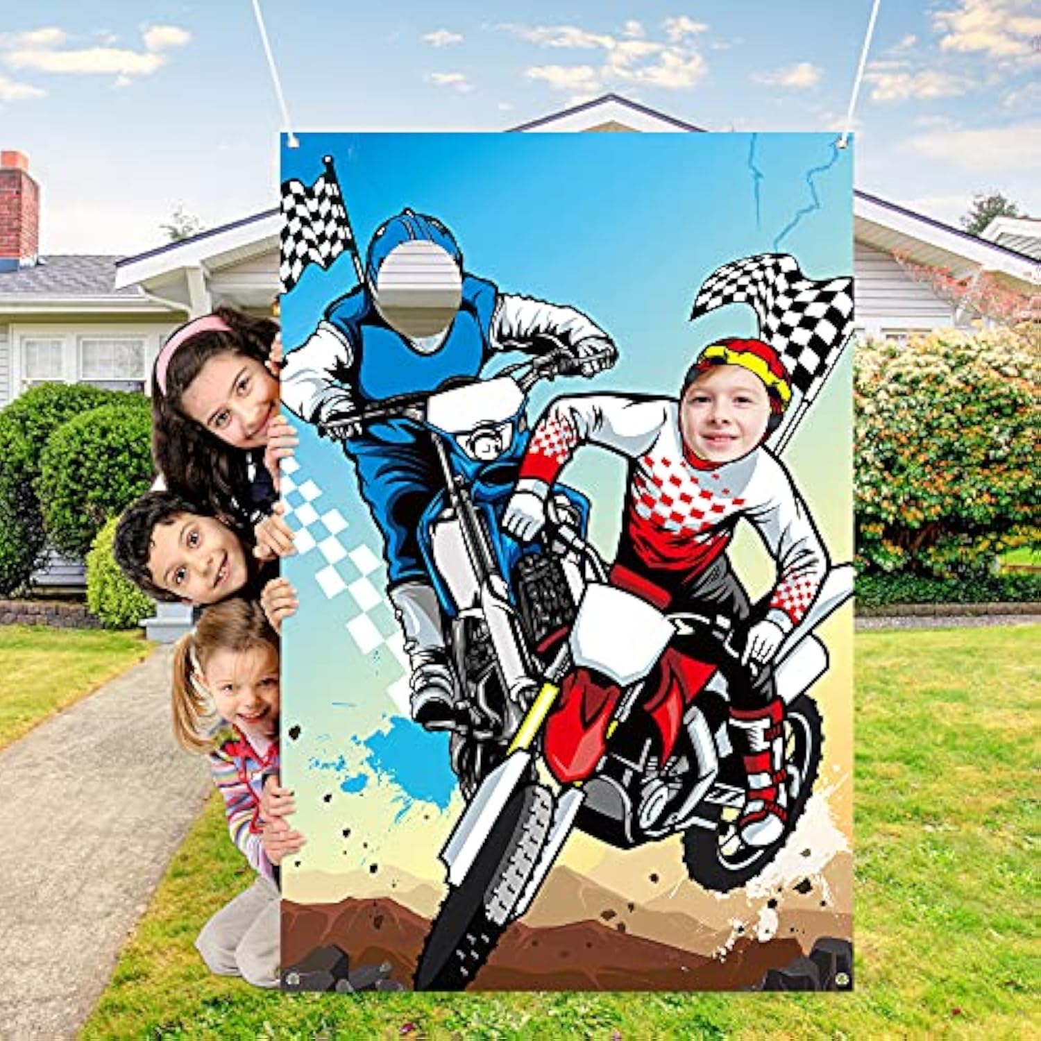 Motocross Photo Door Banner 59×39 — Dirt Bike Backdrop & Kids Party Prop