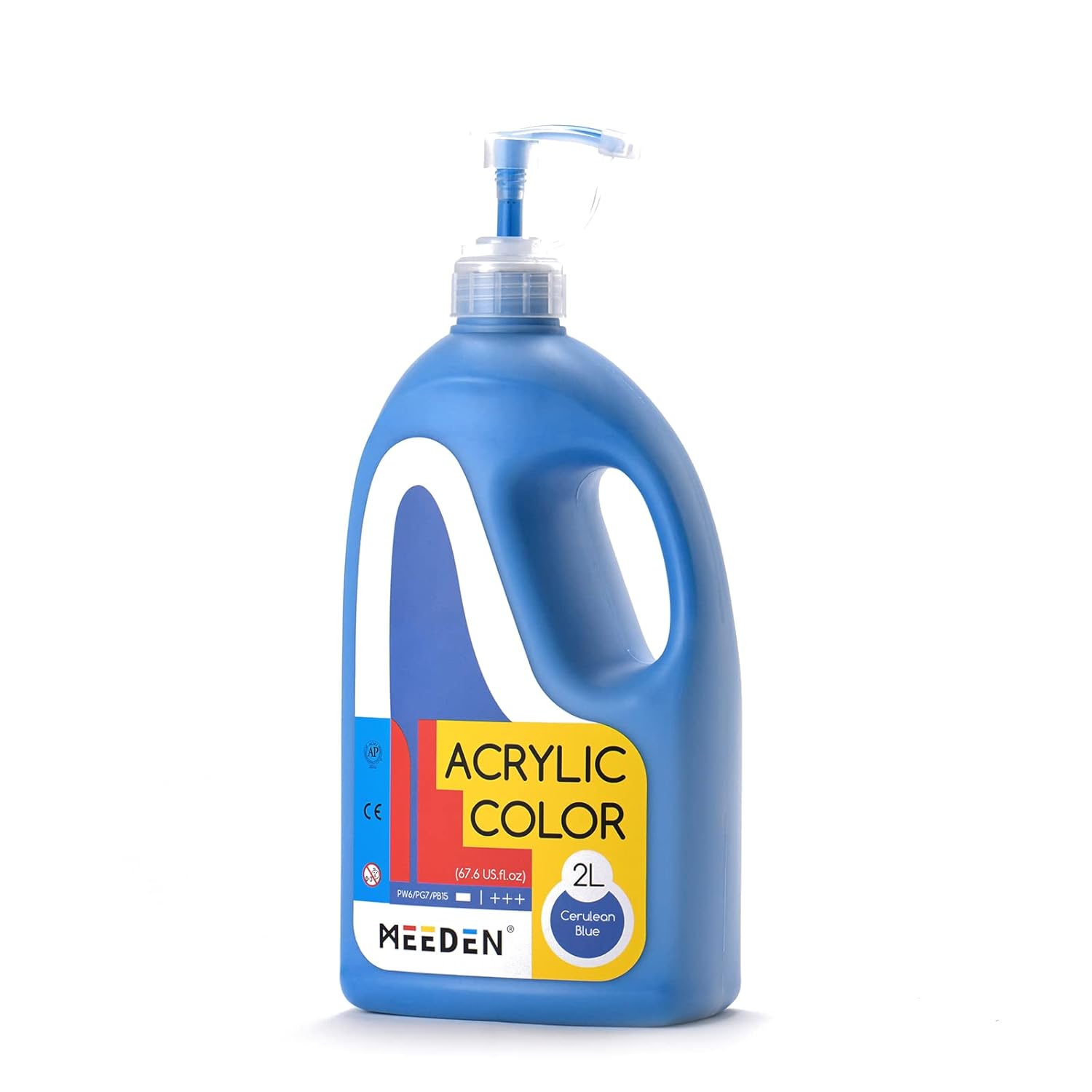 Cerulean Blue Acrylic Paint With Pump Lid, 1/2 Gallon (2L /67.6 Oz.) Soft Body Non-Toxic Rich Pigment Color, Perfect For Art Class, Wall Painting, Painting Party & Creative Diy