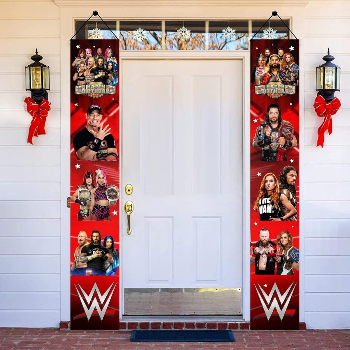 2Pcs Wrestling Birthday Porch Sign Door Hanging Banner Decorations