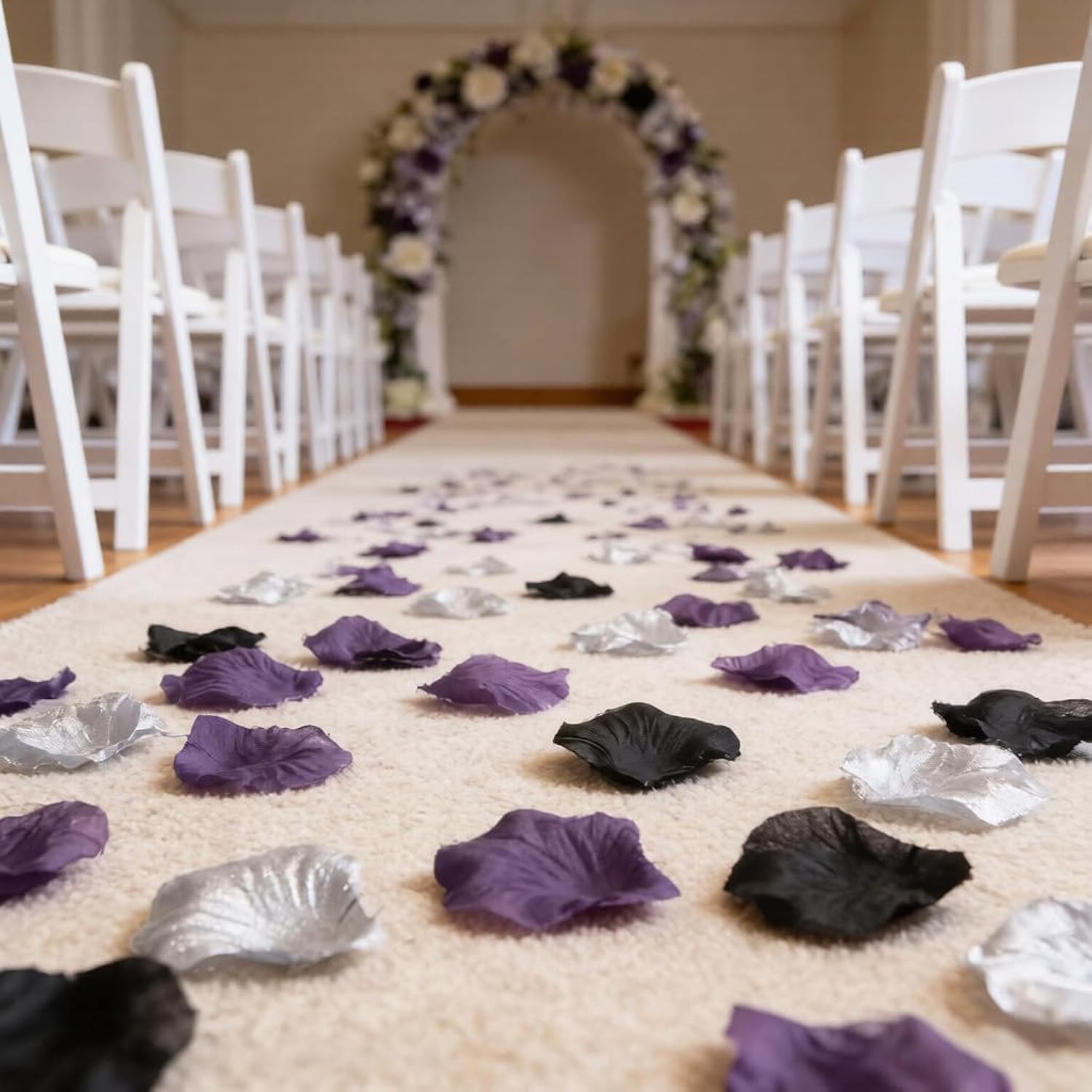 900Pcs Black Dark Purple Silver Silk Rose Petals, Artificial Flowers For Gothic Wedding Aisle Decor, Table Scatter Centerpieces, Wednesday Addams Birthday Party