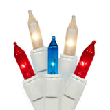 Holiday Pride Patriotic Christmas Lights - 100 Count Red Blue & White Frost Mini Lights On White Wire (24 Ft) - For Indo