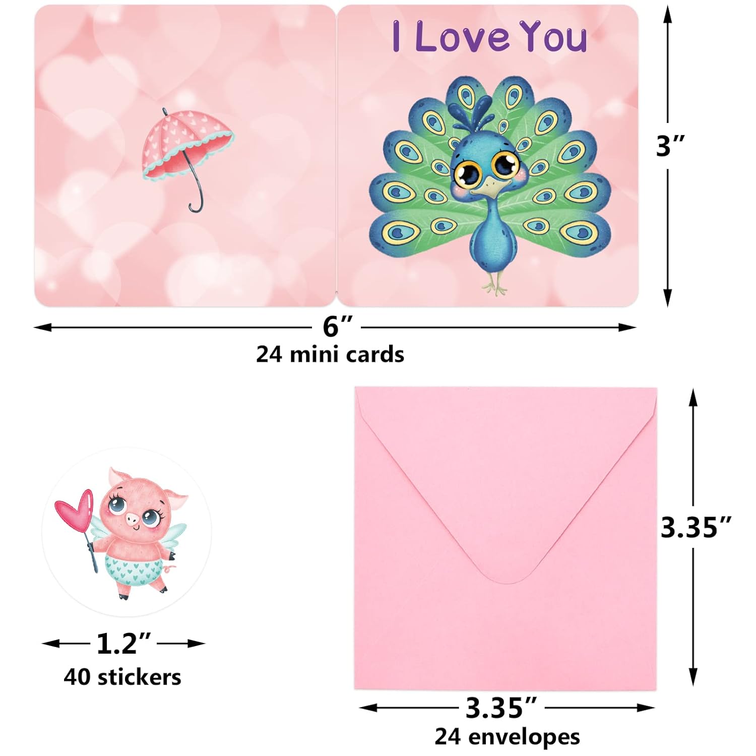 Mini Valentines Day Cards Assortment Bulk 3 X 3Inch Small Happy Valentine'S Day Greeting Cards With Envelopes Lunch Notes For Kids Classroom School Exchange