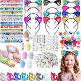 Cat Party Favors Birthday Supplies For Girls Sequin Headband Squishy Toy Keychain Tattoo Sticker Stamper Slap Bracelet Cat Sticker Goodie Bag Stuffer Kids Cat Birthday Party Supplies Decorations