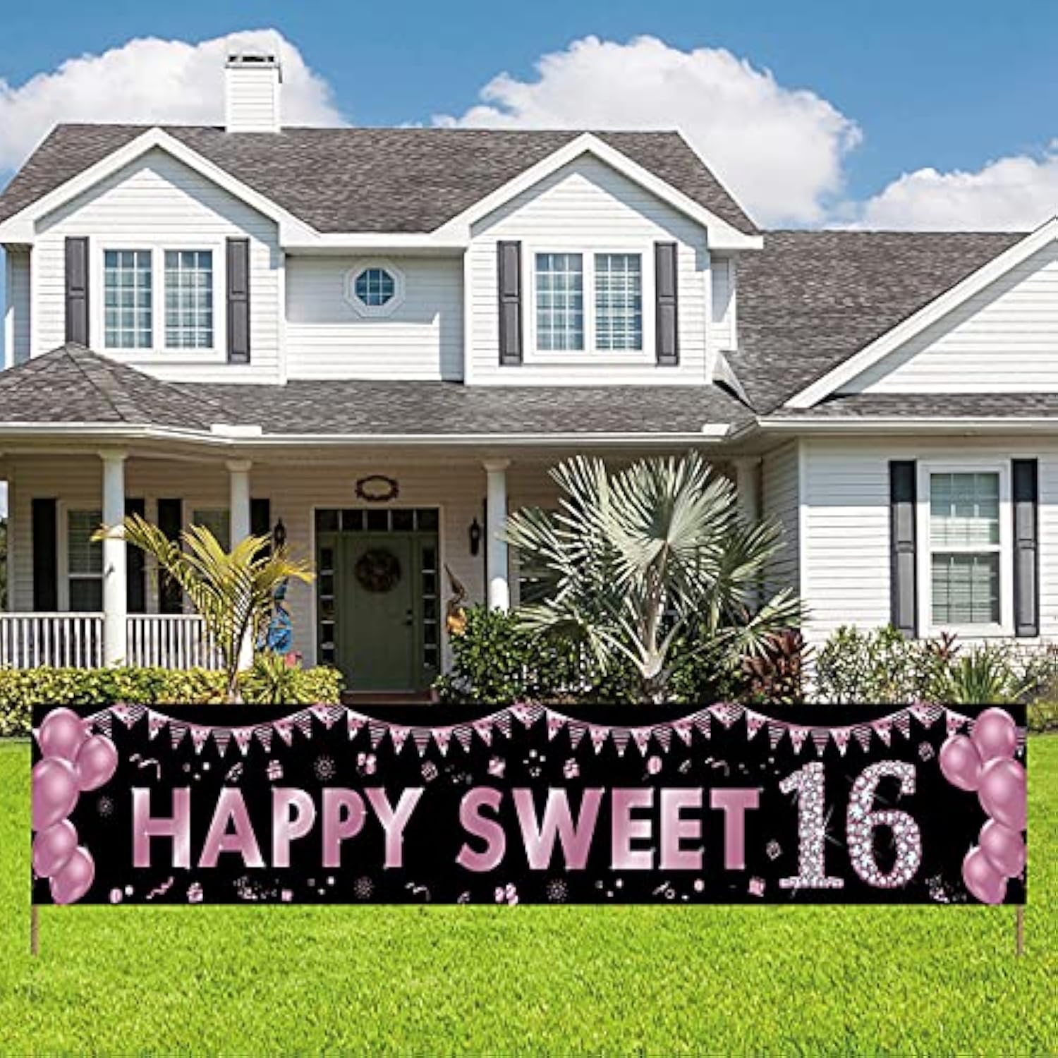 16Th Birthday Banner Decorations For Girls, Happy Sweet 16 Birthday Yard Sign Party Supplies, Purple Sixteen Birthday Outdoor Decor Backdrop (9.8X1.6Ft)