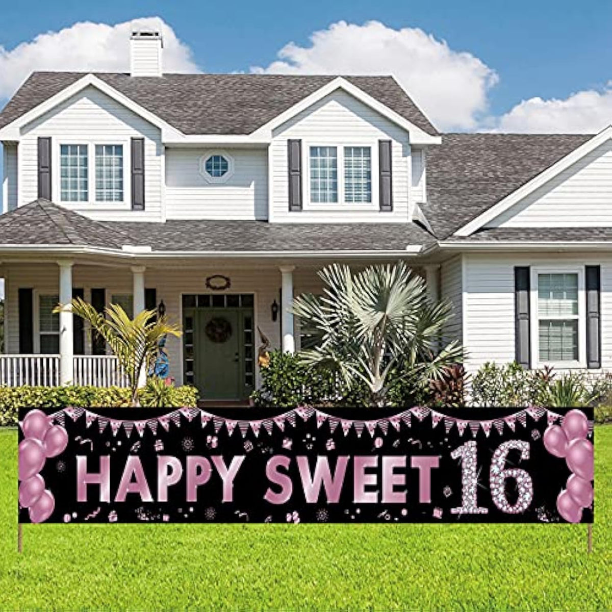 16Th Birthday Banner Decorations For Girls, Happy Sweet 16 Birthday Yard Sign Party Supplies, Purple Sixteen Birthday Outdoor Decor Backdrop (9.8X1.6Ft)