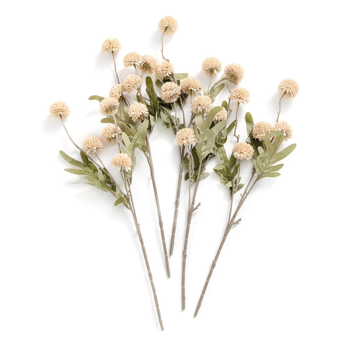 Pompon Mum Artificial Flower, 5Pcs Faux Silk Mini Chrysanth With Stems, Bulk Fake Wedding Filler Flowers For Diy Bouquet Centerpieces Arrangements Shower Decorations, Beige