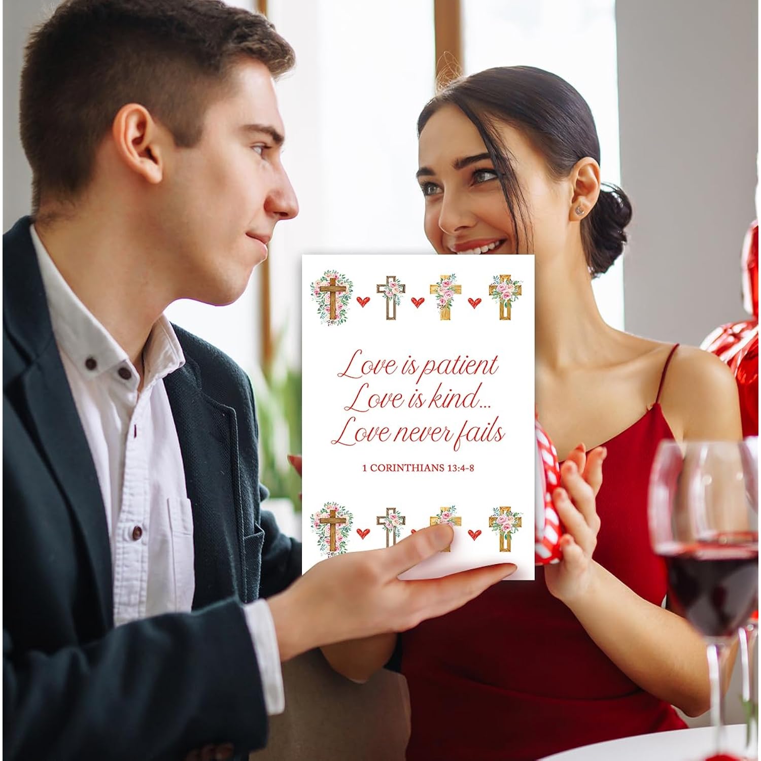 Religious Valentines Day Card,Christian Cross Valentines Day Gift For Women Men,Greeting Card For Baptism, Prayer, Christening