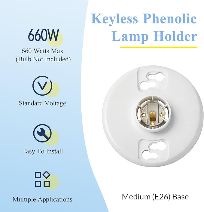 E26 Medium Base Light Socket Replacement 6 Pack UL Listed Keyless Lamp Holder 660W 250V