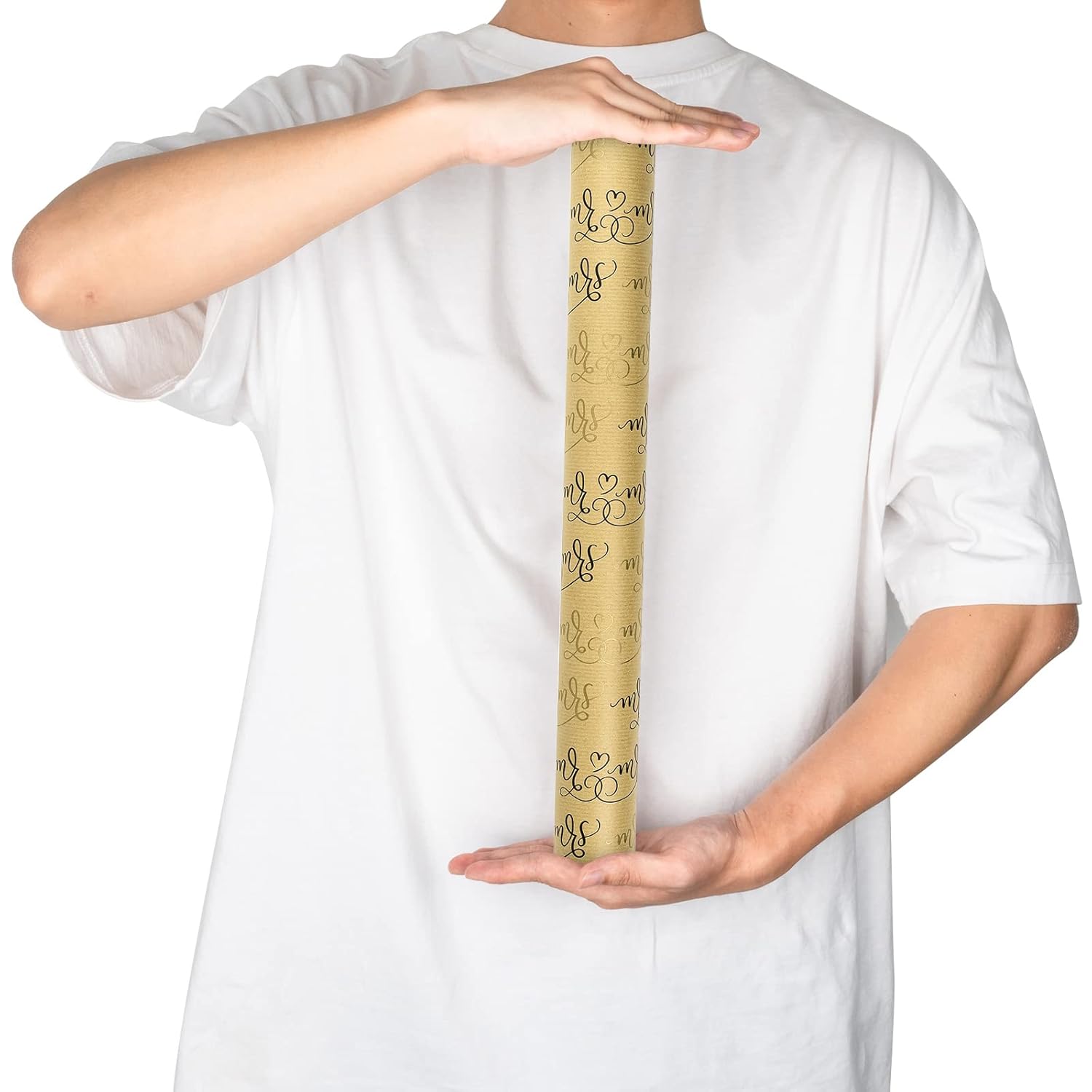 Kraft Wrapping Paper Roll - Mini Roll - Mr. & Mrs. Pattern Great For Wedding, Anniversary - 17.5 Inches X 32.8 Feet