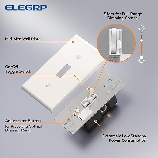 Digital Toggle Dimmer Switch 6 Pack Single Pole 3 Way LED CFL Incandescent Light Switch White