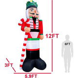 12 Foot Giant Christmas Inflatables Nutcracker Decoration Outdoor Blow Up Candy Cane Christmas Decoration With Build-In
