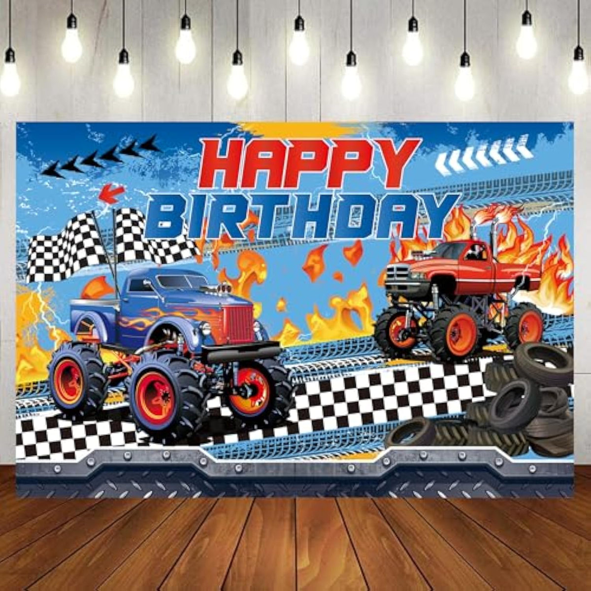 Monster Truck Party Decorations Happy Birthday Backdrop Supplies Kids Party Decor