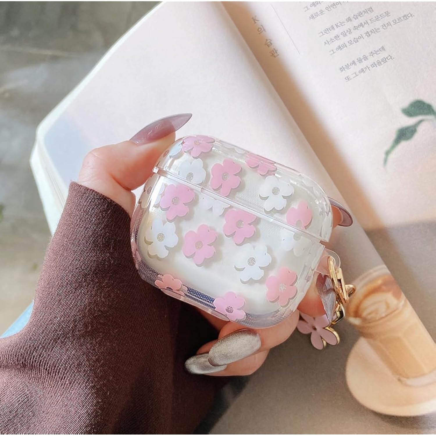 Clear TPU Flower AirPods 4th Generation Case Protective Skin with Floral Keychain for Apple AirPods 4th Gen